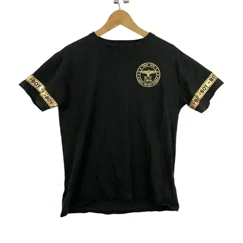 Boy London Black T-Shirt XS Men's Gold Accent Bird Short Sleeve Logo Embroidered